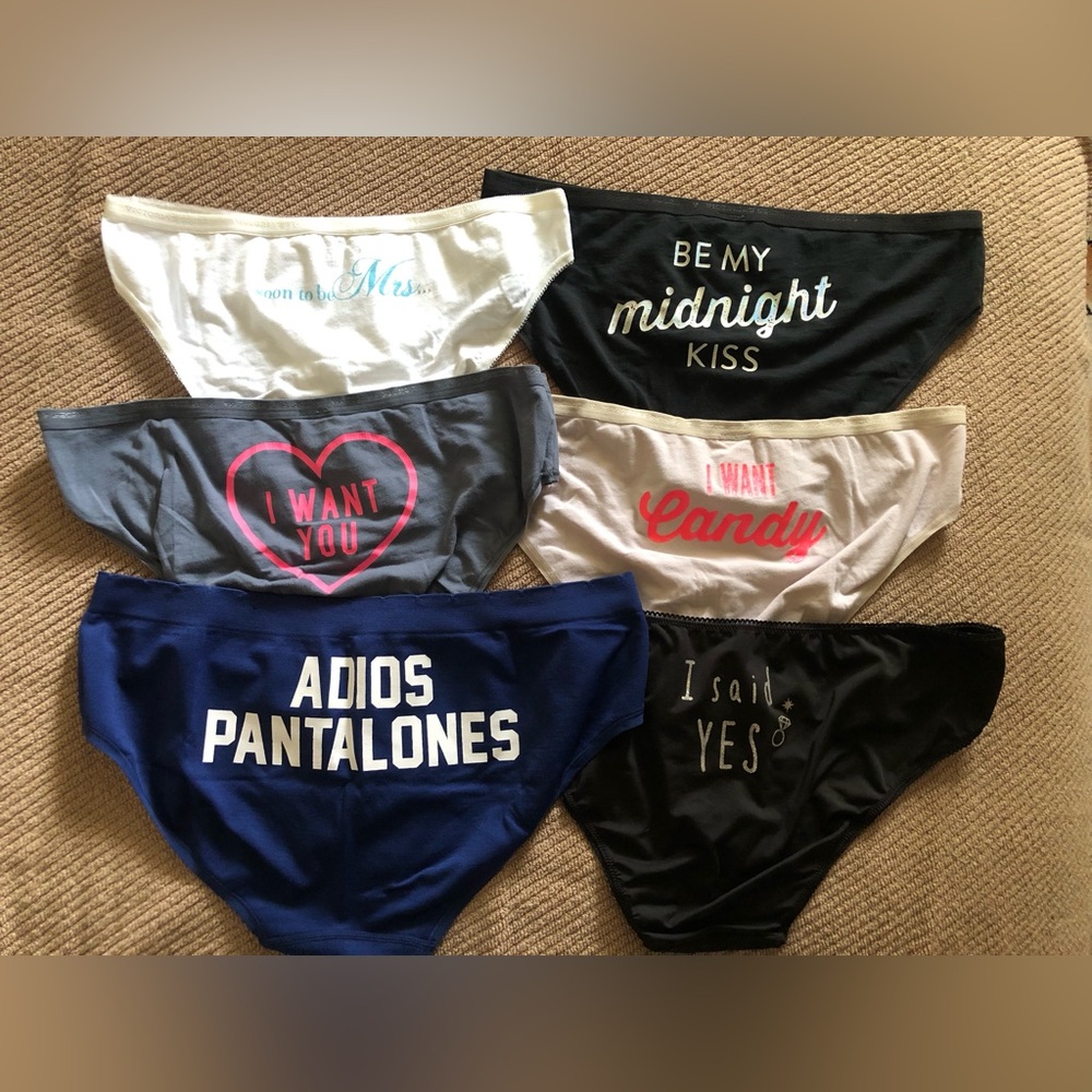 Bundle of Six (6) “Message” Panties, Victoria’s Secret, Torrid, Jenni, L/XL